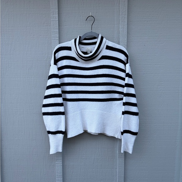 a new day Sweaters - A New Day Black and White Striped Turtleneck Sweater